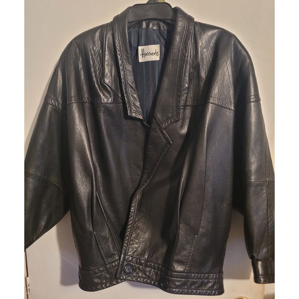 Harrods Astraka Of London Made In England Vntg Leather Jacket| USA 6, 34"| Edgy